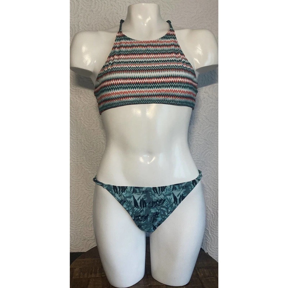 Refinery Womens Mismatched Green Print Swim Set Bikini Size Xsmall/ Medium